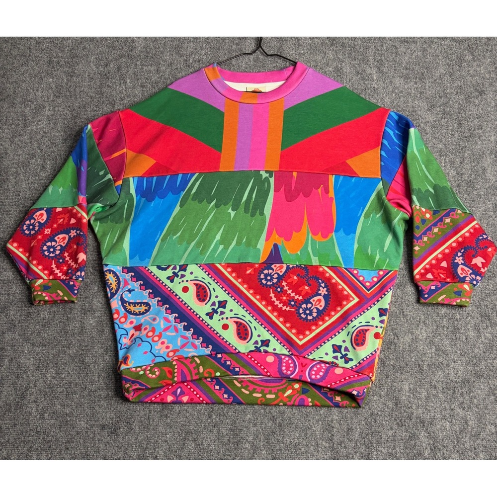 Farm Rio Mixed Patchwork Paisley Print Sweatshirt Colorful Pullover Small